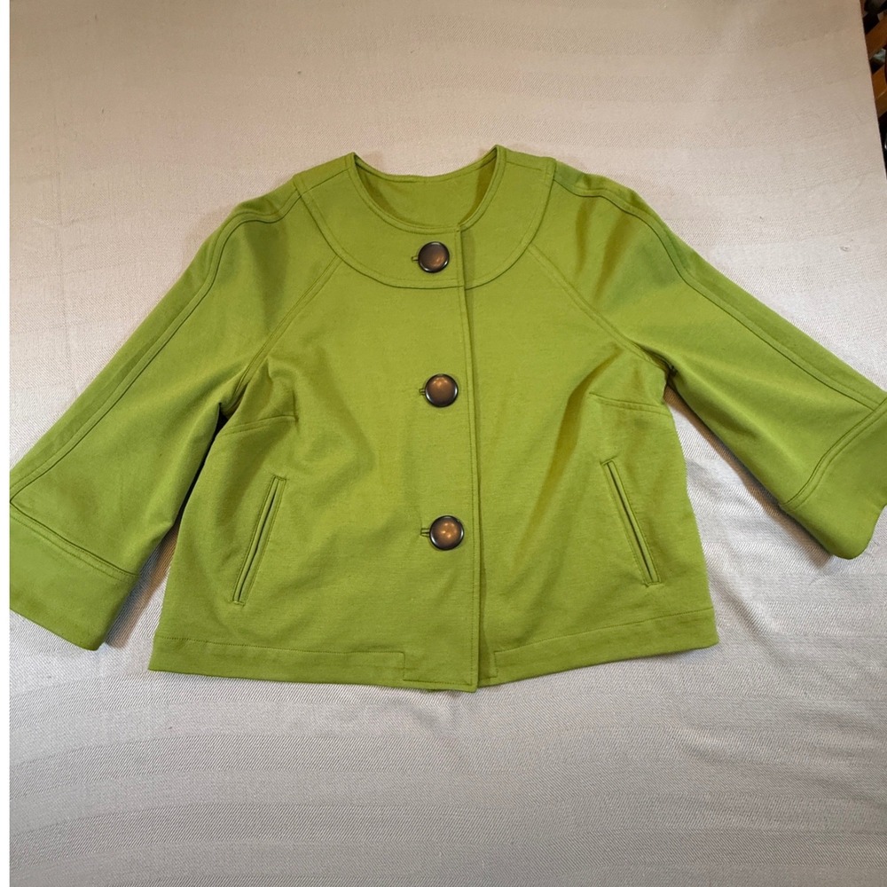 Kim Rogers Signature Petite Green Jacket 3/4 Sleeve Button Front PM Coat 2493